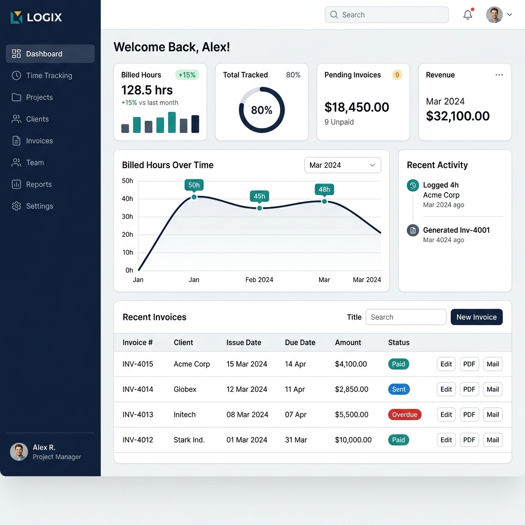 Time Clock & Invoice Systems Dashboard